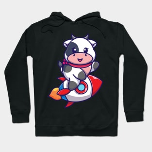 Cute cow riding rocket cartoon Hoodie